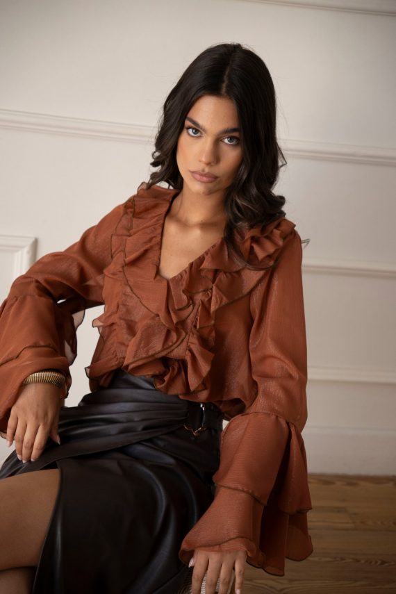 brown-ruffle-shirt